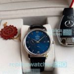 Fast Shipping Clone Omega De Ville Blue Dial Black Leather Strap Watch